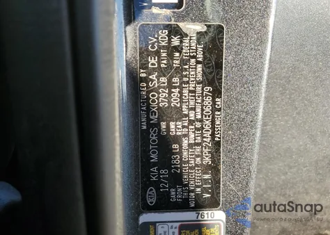 2019 Kia Forte Fe z USA, uszkodzony, nr VIN 3KPF24AD6KE068679